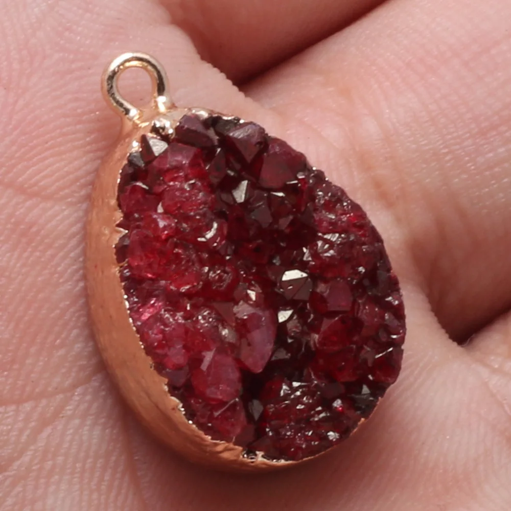 Natural Stone Druzy Agats Pendants Water Drop Shape Agats Pendants for Jewelry Making DIY Necklace Size 16x25mm
