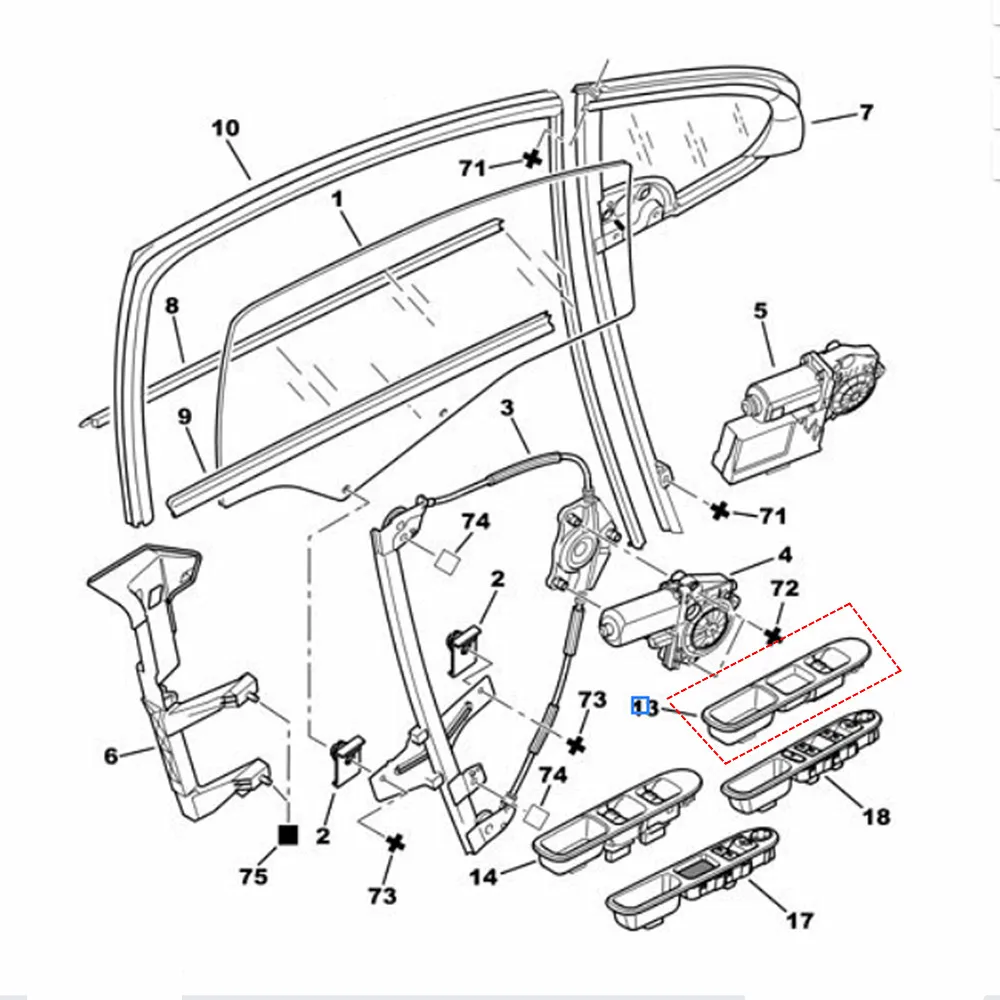 6554.E7 6554E7 Beifahrerseitiger Fensterschalter für Peugeot 307 SW CC 307 SW 307CC – Detail 7