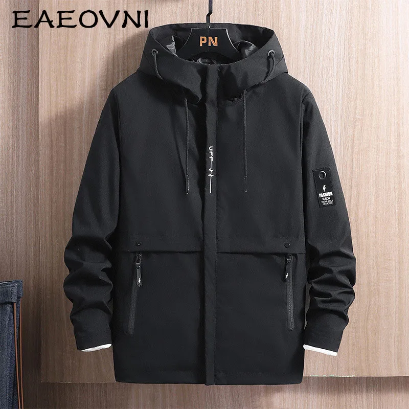 

EAEOVNI Mens Hooded Jacket Autumn Winter Casual Hoodie Solid Color Man Jackets Long Sleeve Japanese Streetwear Men Clothing