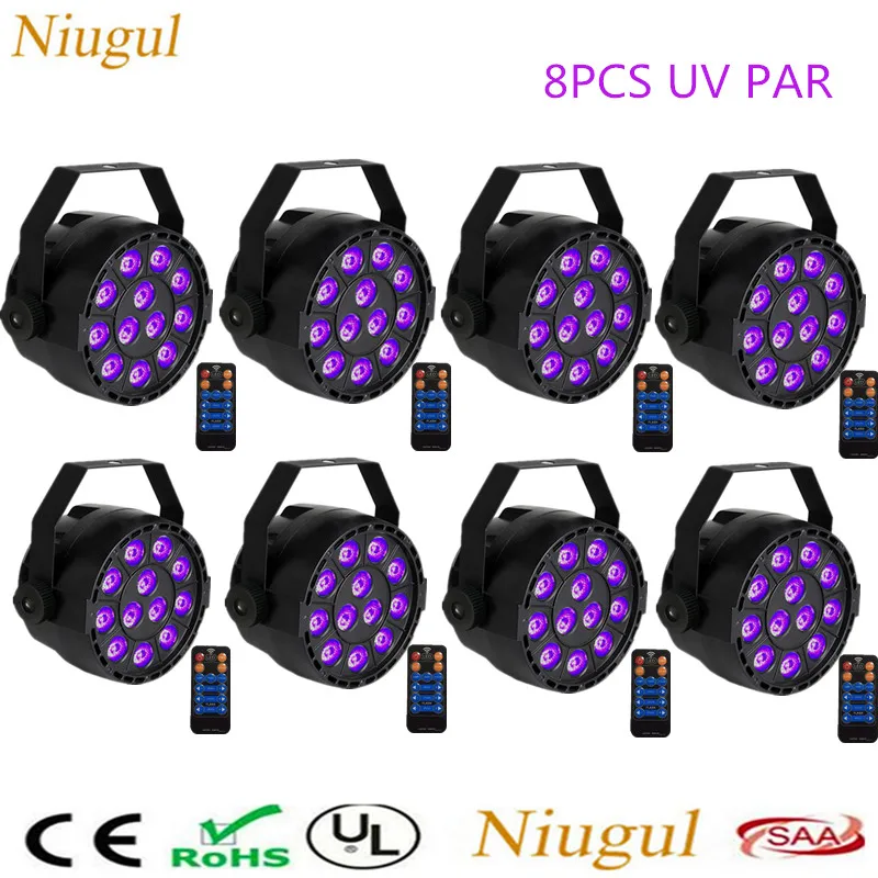 

8pcs/lot With Remote Control UV LED Stage Lights 36W Ultraviolet LED Par Light Disco Home Party Purple Effect Lighting LED Lamp