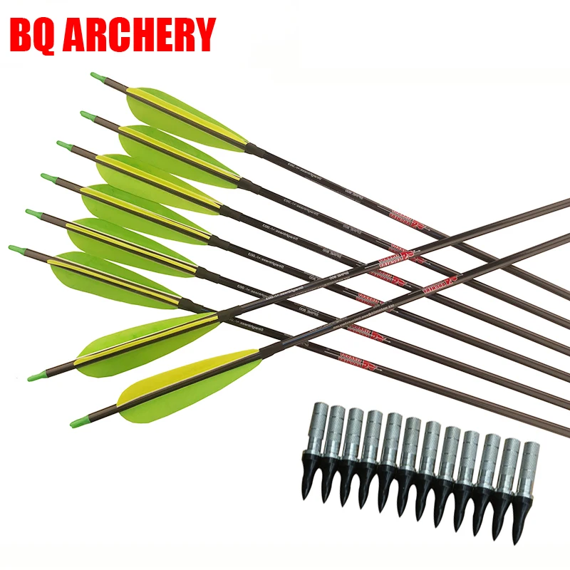 

Carbon Archery Arrows for Compound Bow, Longbow Hunting, Spine300-800, 32Inch Arrow Point, 75GR, 5Inch Feather, 6Pcs