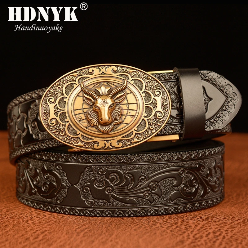 Classical Designer Sheep Head Bucke Belt Genuine Leather Belt for Men