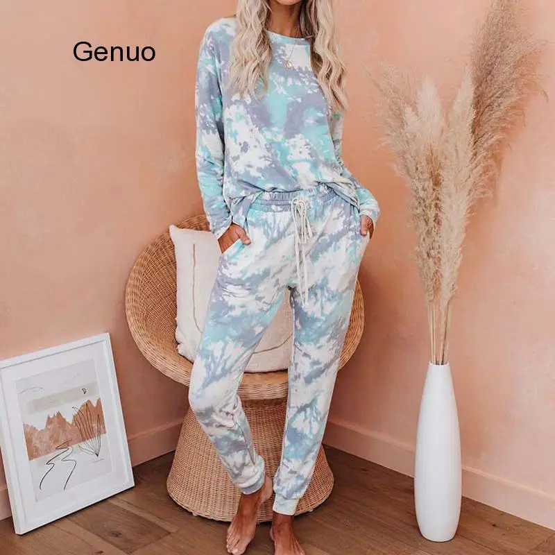 Tie Dye Pajama Set Women Sleep Wear Sleepwear Set Pjs Women's Pajamas Set Lounge Wear Sleeping Set 2020 Autumn Women Nightwear