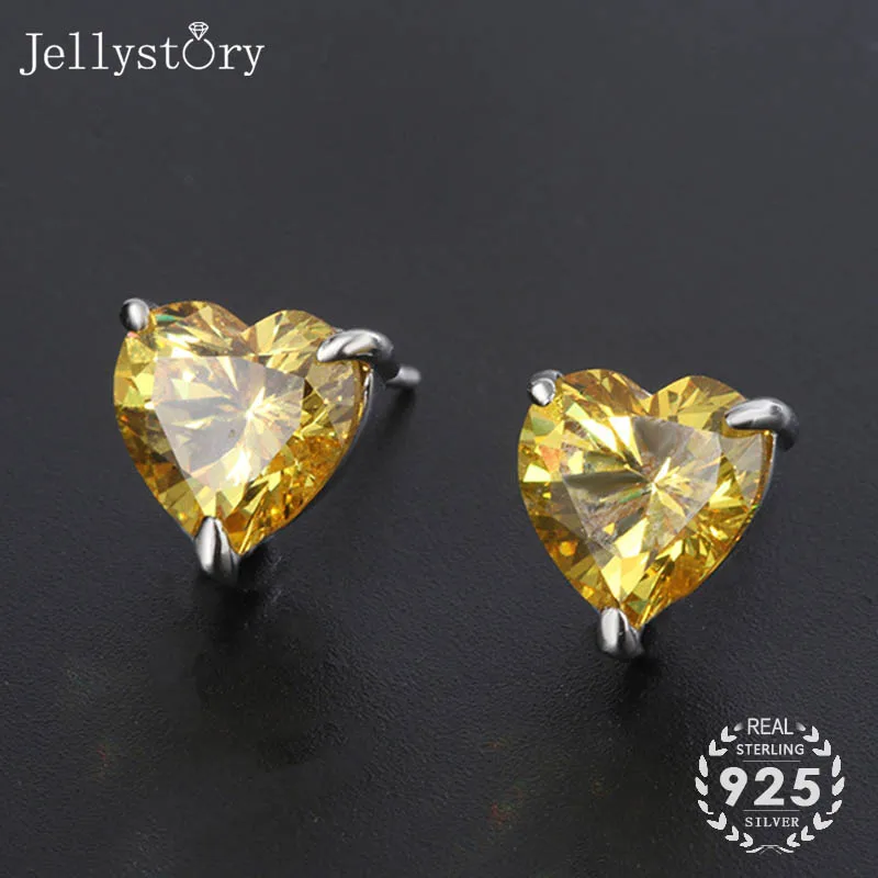 

Jellystory trendy stud earring 925 sterling silver with heart shape creative citrine earring jewelry for women wedding wholesale