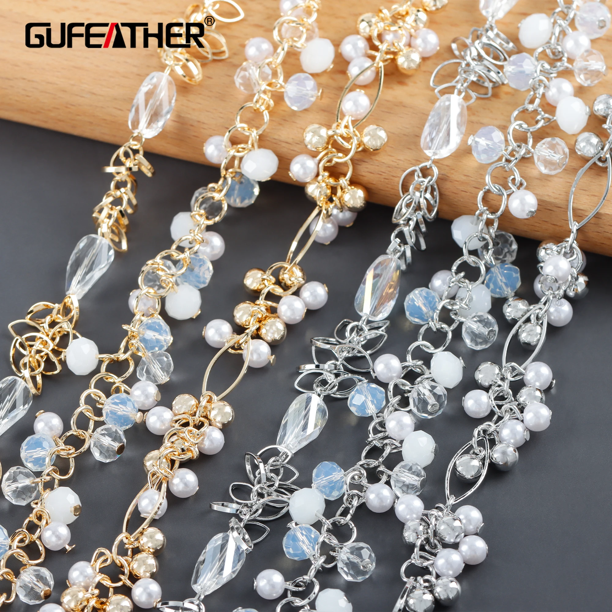 GUFEATHER C229, łańcuch, pass REACH, bez niklu, 18k złota rodowane, miedź, plastikowa perła, naszyjnik diy, tworzenia biżuterii, 50 cm/lot