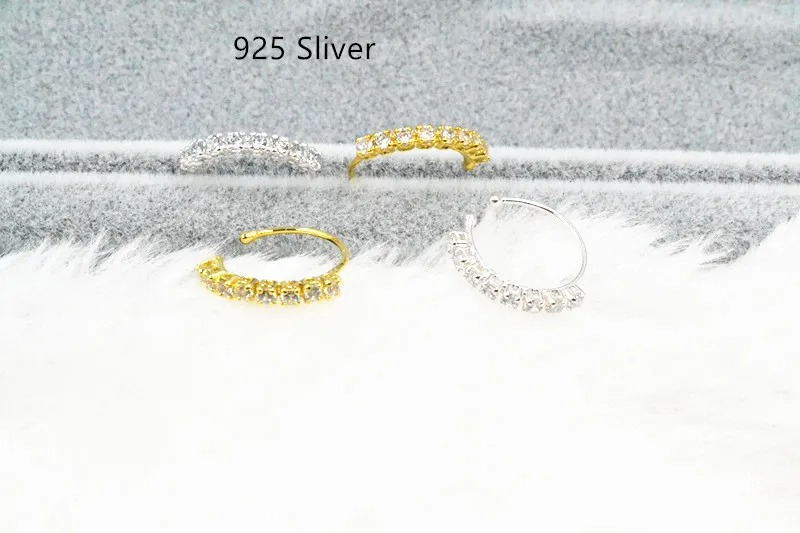 50 Stück Nasenring-Ohrstecker aus 925er-Sterlingsilber, glänzende CZ-Edelsteine, Körperschmuck, kein Piercing, Ohrhelix – Detail 5