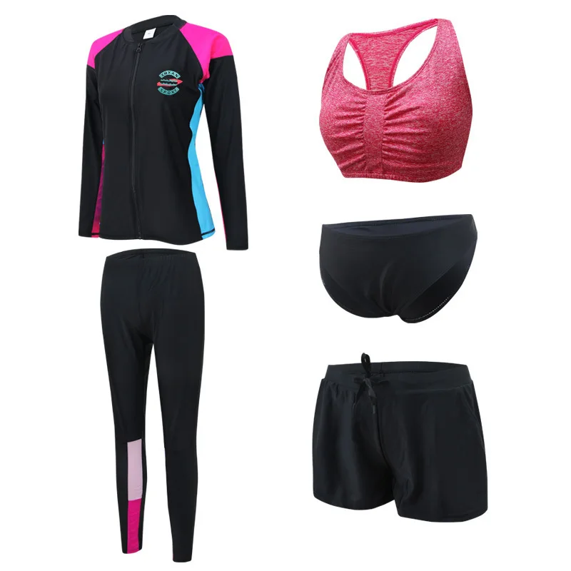 5pcs/set Women\'s Plus Size Long Sleeve Rash Guards Swim Tee & Leggings Bikini set Rashguard Sun UV Protection Swimsuit Couples