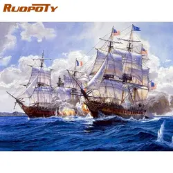 RUOPOTY 5D Diamond Embroidery Sailing Boat At Sea Kit Full Drill Square Diamond Painting Landscape Diamond Mosaic Home Decor