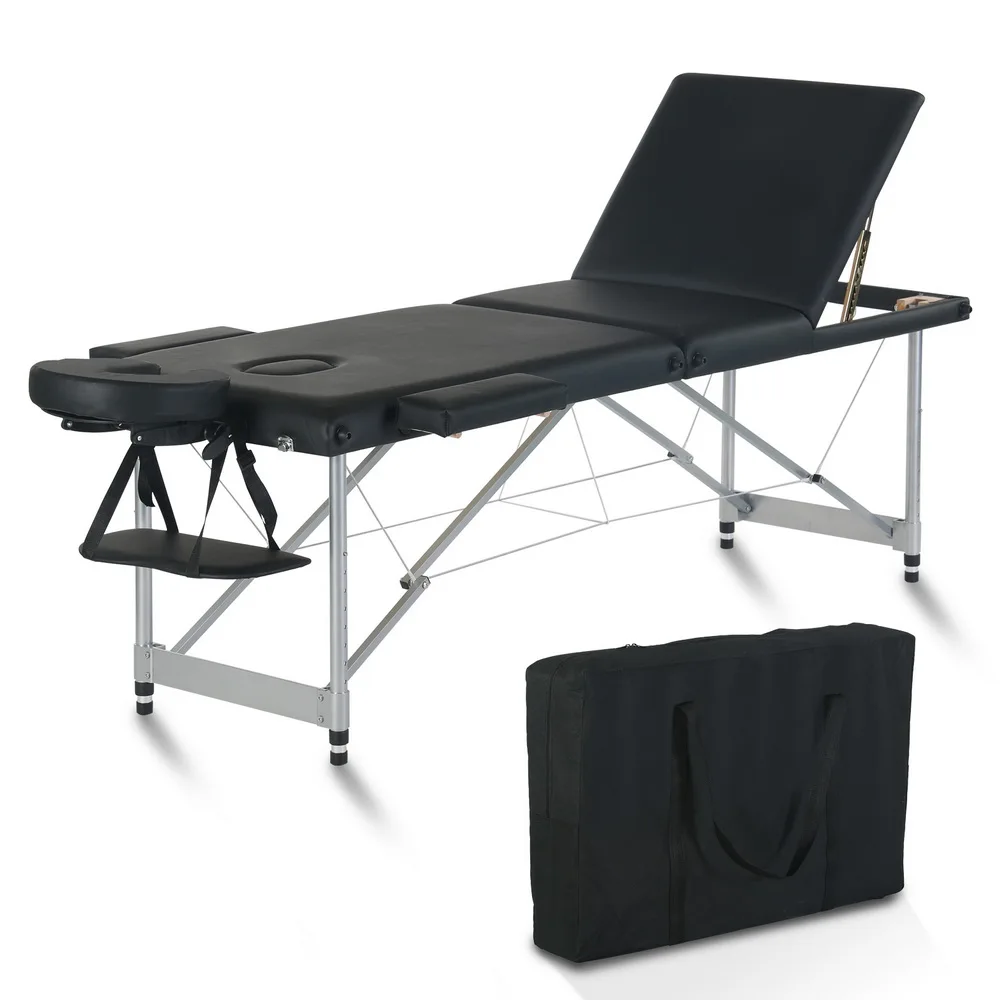 Cama de masaje de belleza para pies, accesorio plegable portátil de aluminio, de 84 ", 3 secciones, 60CM de ancho, altura ajustable, color negro