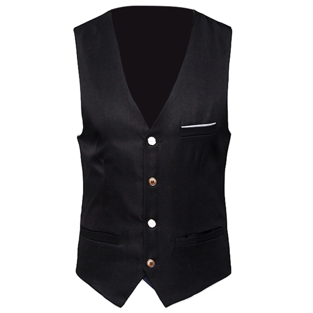 Plus Size Formal Men Solid Color Suit Vest Single Breasted Business Waistcoat