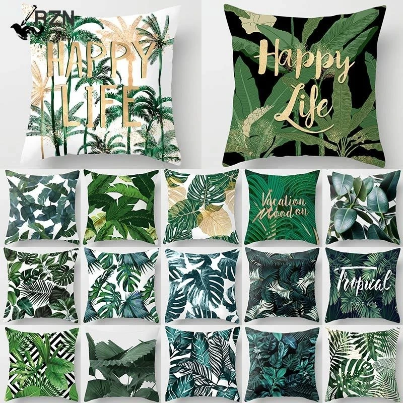 

45*45CM nordic tropical plam tree green cushion cover decorative pillowcase for sofa car pillow case Home Decoration