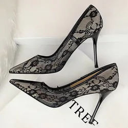 BIGTREE Shoes Mesh Hollow Lace Woman Pumps 2024 Spring Women Heels Sexy Party Shoes Thin Stiletto Heels Women Shoes 6 Colour