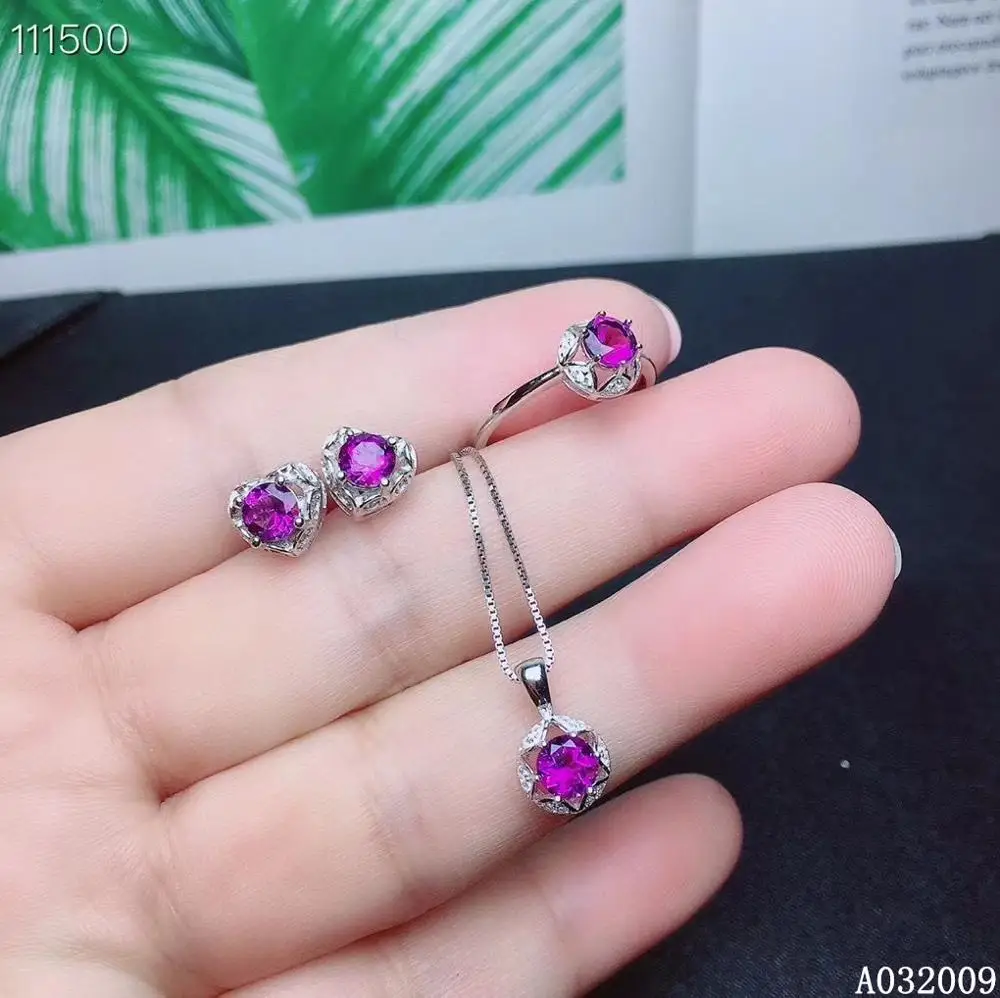 

KJJEAXCMY fine jewelry 925 sterling silver inlaid natural amethyst earrings ring pendant popular girl suit support test