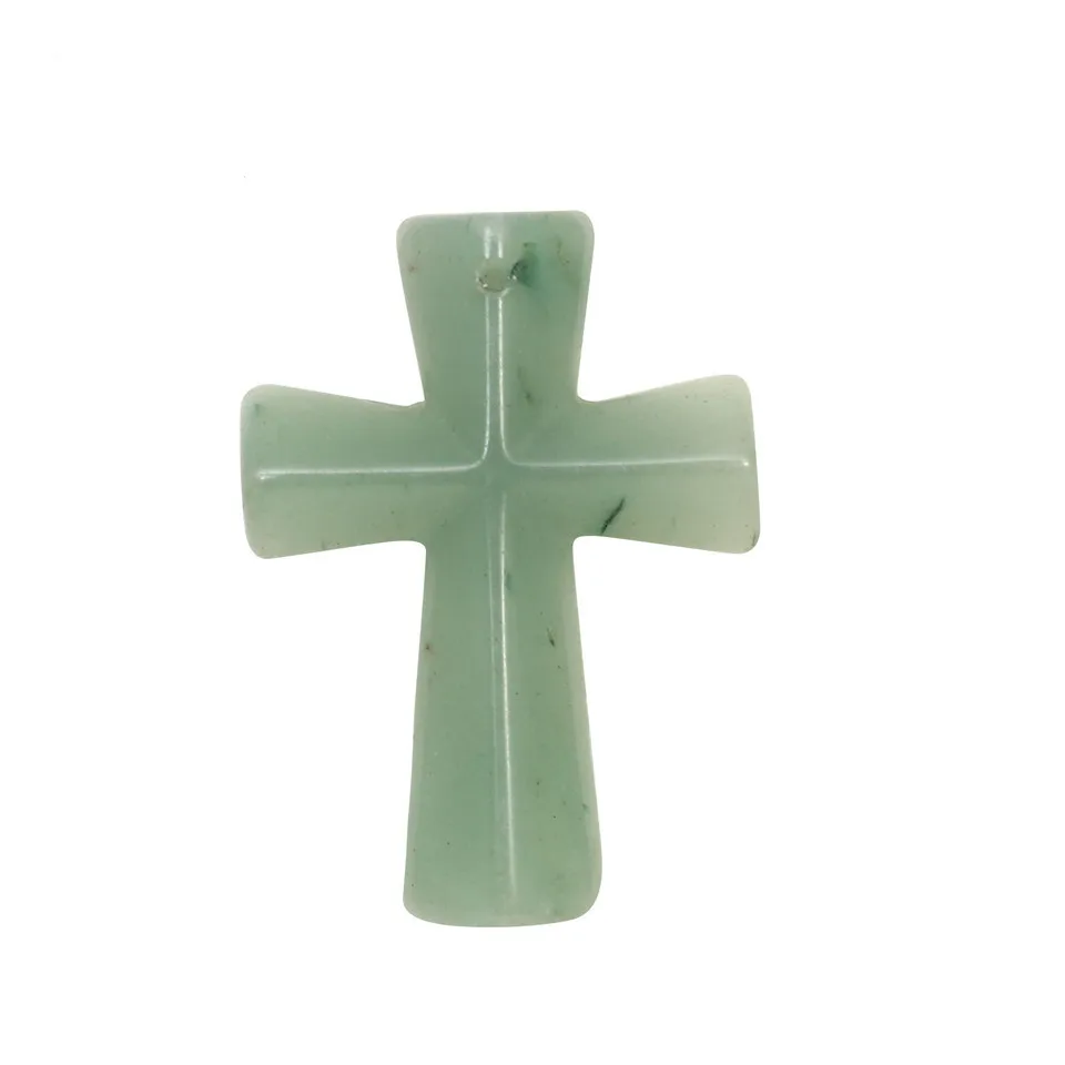 Qimoshi Handmade Natural Carved Gemstone Cross Pendant Necklace for Men & Women with Adjustable Rope Charms Jewelry Girls