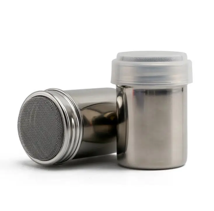 

Wholesale 200 pcs/lot Creative Stainless Steel Chocolate Shaker Dredge Cappuccino Coffee Accessories Cocoa Powder Tank SN3638