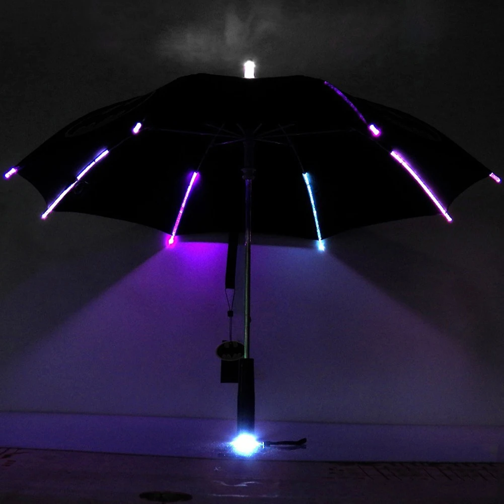 Creative Colorful Flash LED Light Windproof Sun Rain Night Umbrella