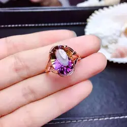 FS 10*14mm Natural Ametrine Ring Real S925 Sterling Silver Fine Fashion Charm Wedding Jewelry With Certificate for Women MeiBaPJ