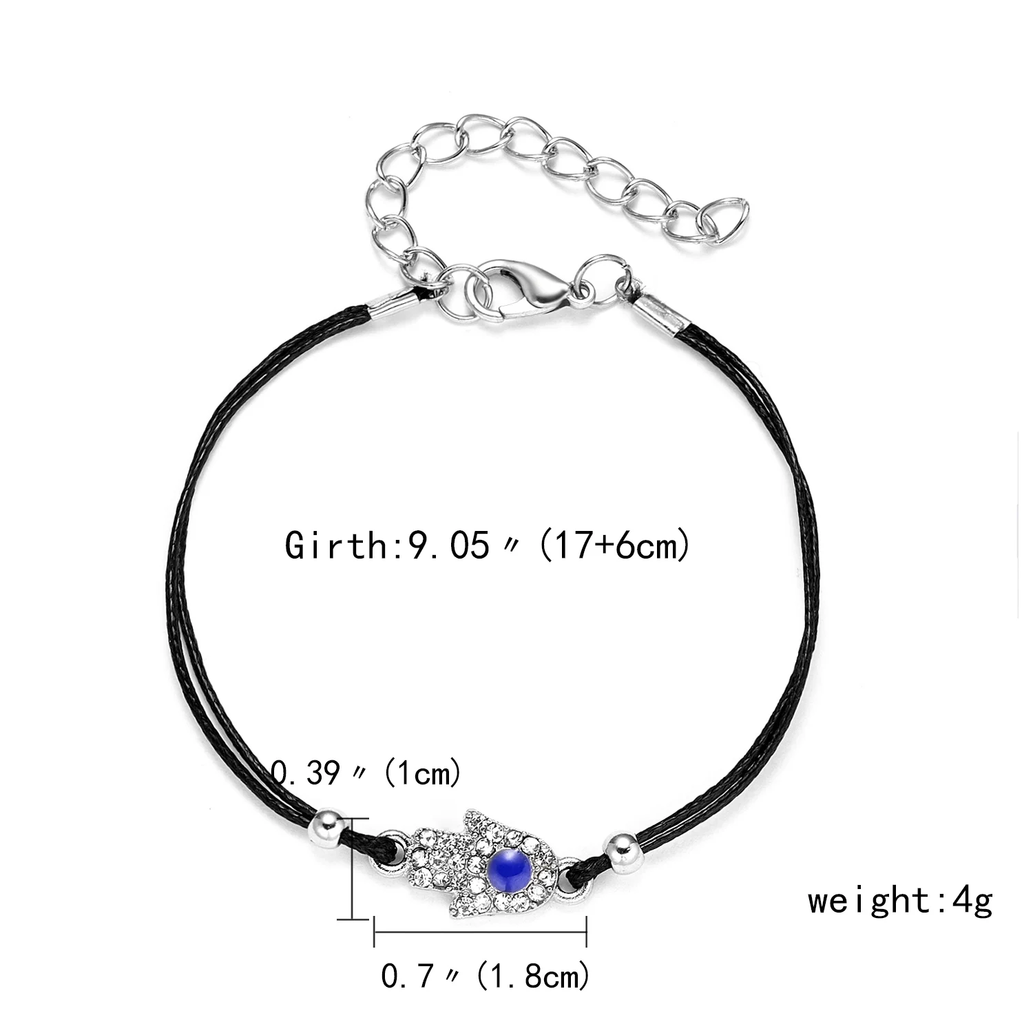 Rinhoo New Fashion Handmade Vintage Rhinestone Palm Blue Evil Eye Pendant Link Chain Bracelet For Women Men Good Luck Bracelet