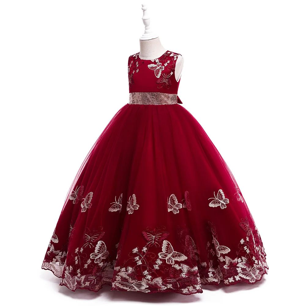 3-12Y Big girls Floor Length Sleeveless Dress Party Sequin Waist New Year Summer Dresses Party Ball Gown Vestidos Butterfly