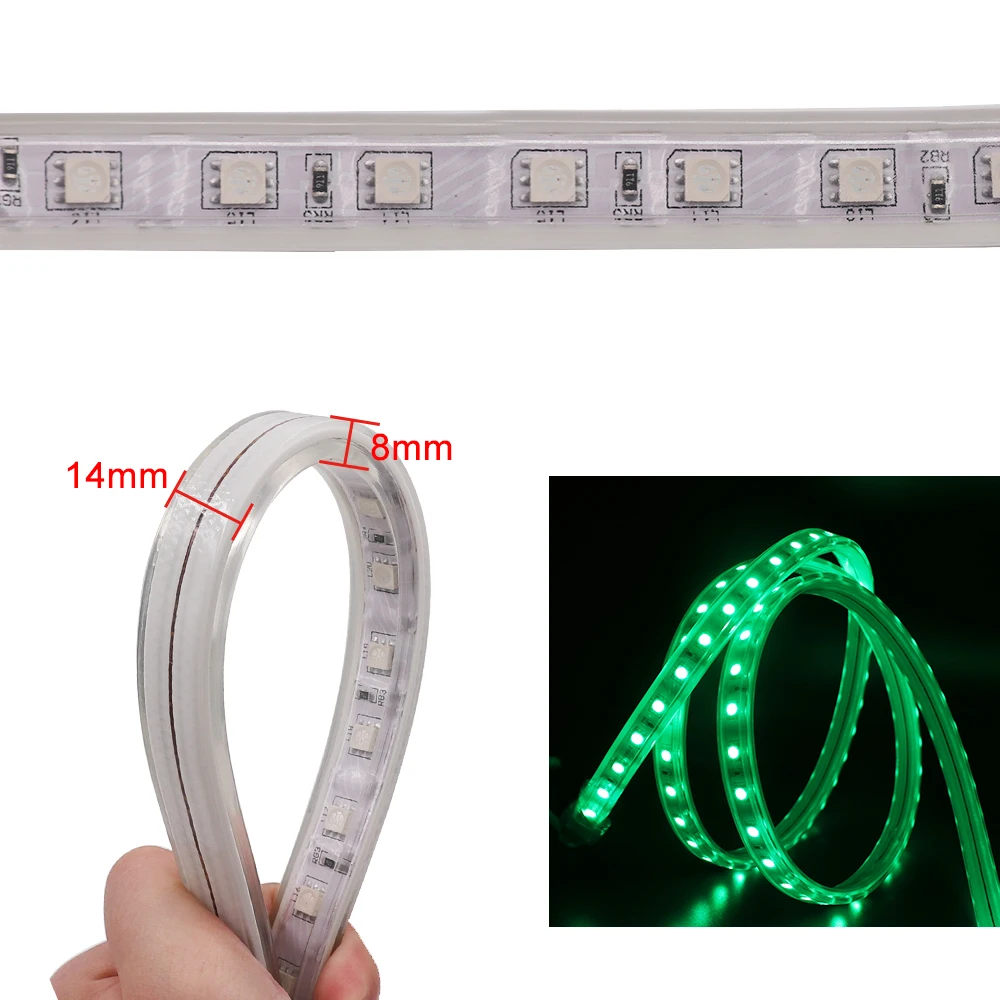 RGB 5050 Led Strip Light 220V 60LEDs/M Outdoor Waterproof Led Tape Ribbon Remote Control Flexible Led Stripe Rope EU Power Plug