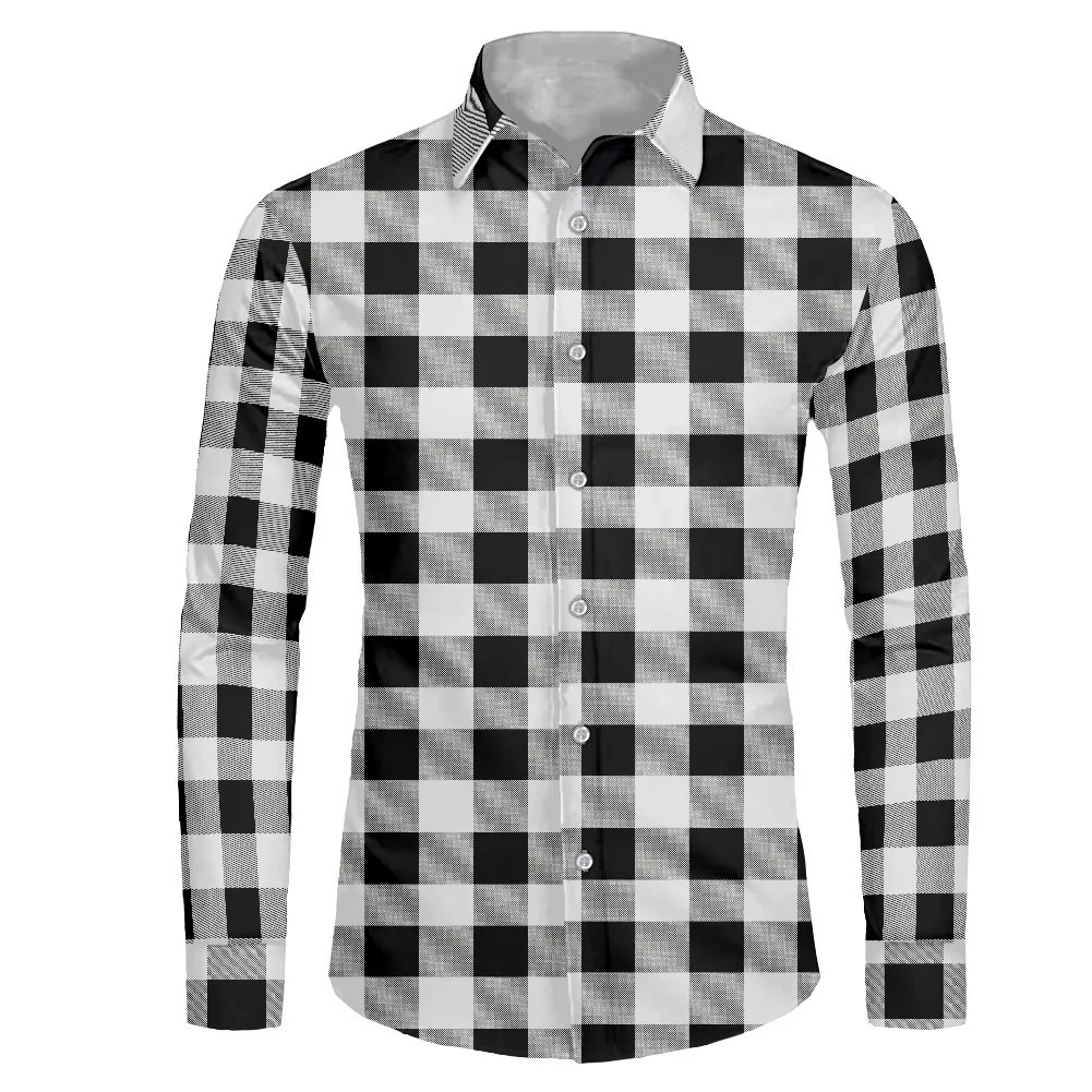 

HYCOOL Custom Logo High Quality Polyester Shirts For Men Fashion Oversized Office Business Long Sleeve Shirt Casual Plaid Shirt