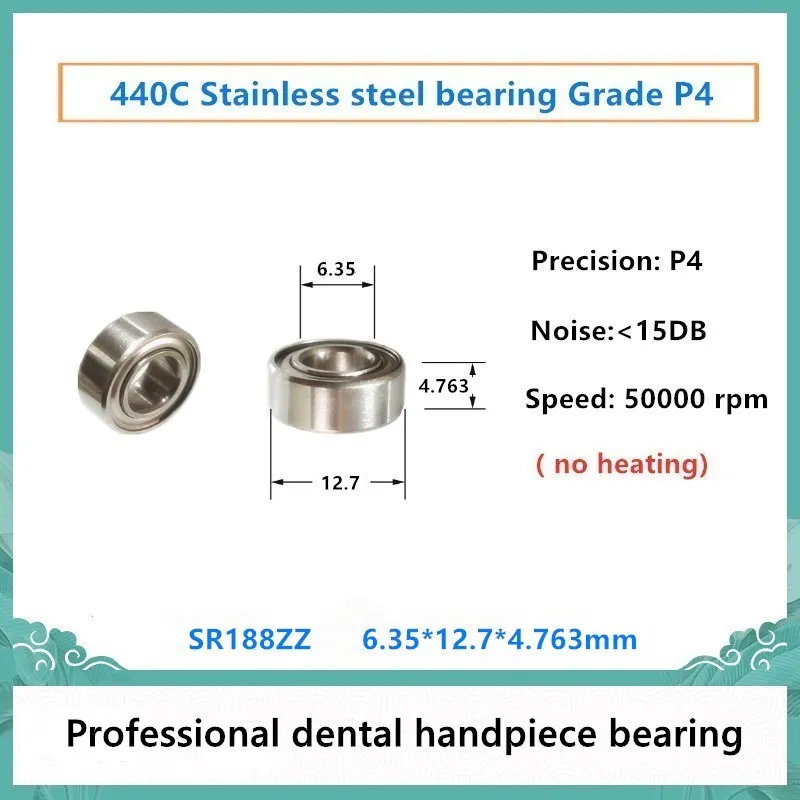 

10pcs Dental Handpiece bearing SR188ZZ 6.35*12.7*4.763mm stainless steel bearings R188 50000rpm no heating