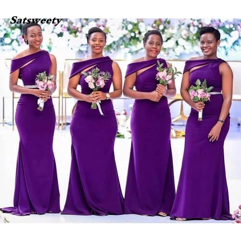 Purple Long Bridesmaid Dresses African Black Girl Women Satin Mermaid Wedding Party Dress Prom Formal Gown vestidos Custom