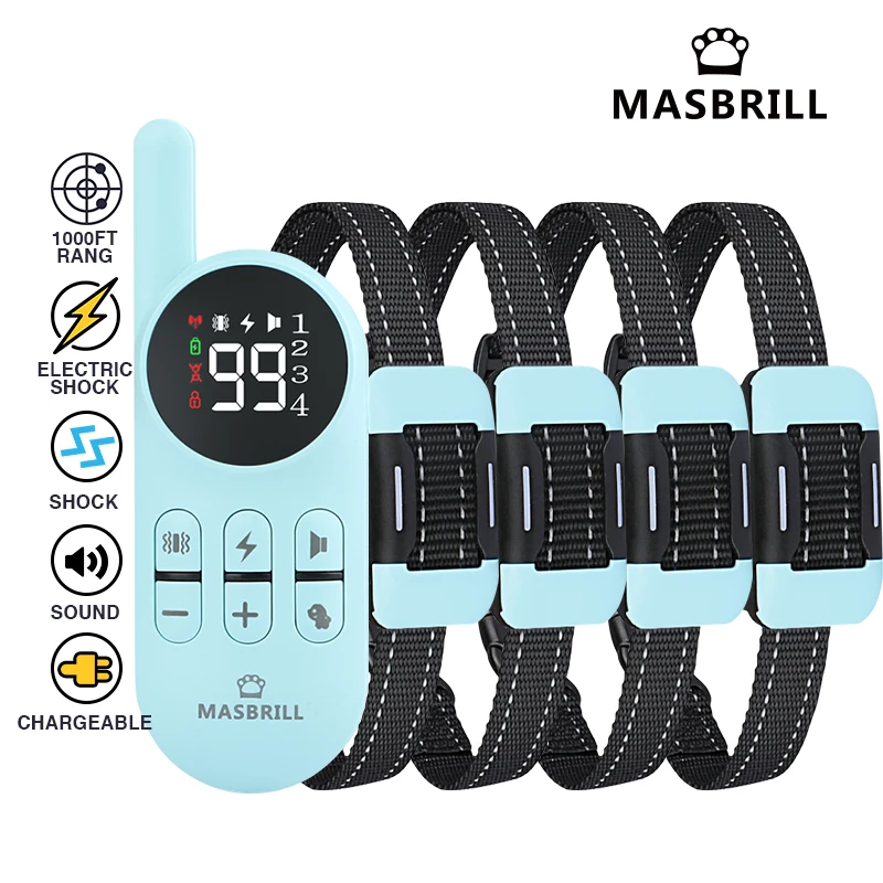 

MASBRILL Electric Remote Dog Training Collar Waterproof Rechargeable LCD Display for All Size Pet Dog Beep Shock Vibration Mode