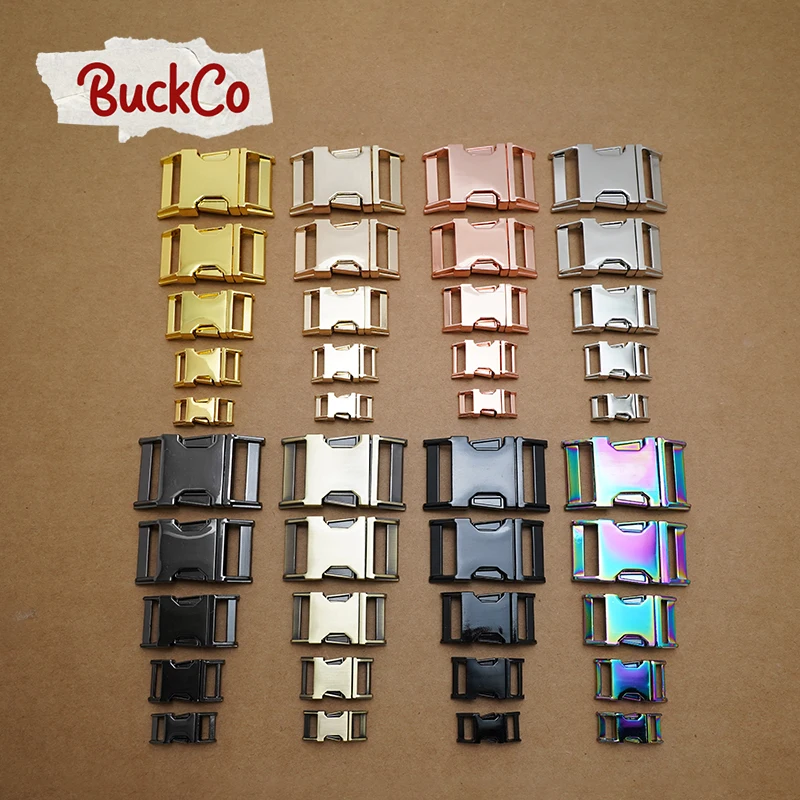 50pcs/lot Metal side release buckles durable plated buckle 10mm to 30mm dog collar paracord DIY accessories 8 colours 5 sizes