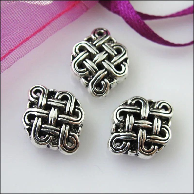 10 New Oval Chinese Knot Charms Tibetan Silver Tone Spacer Beads 12x16mm