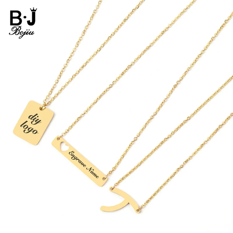 

Trendy Gold Silvery Stainless Steel Custom Name Necklaces Couple Personalized Engraved Letter Nameplate Pendant Necklace NKS268