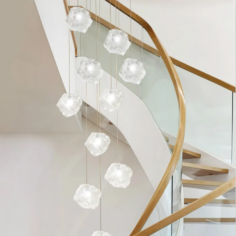 

Project 1-5M G4 led stair chandelier lighting Villa Hall long irregular glass hanging Lamp for Living Room led glass Chandeliers