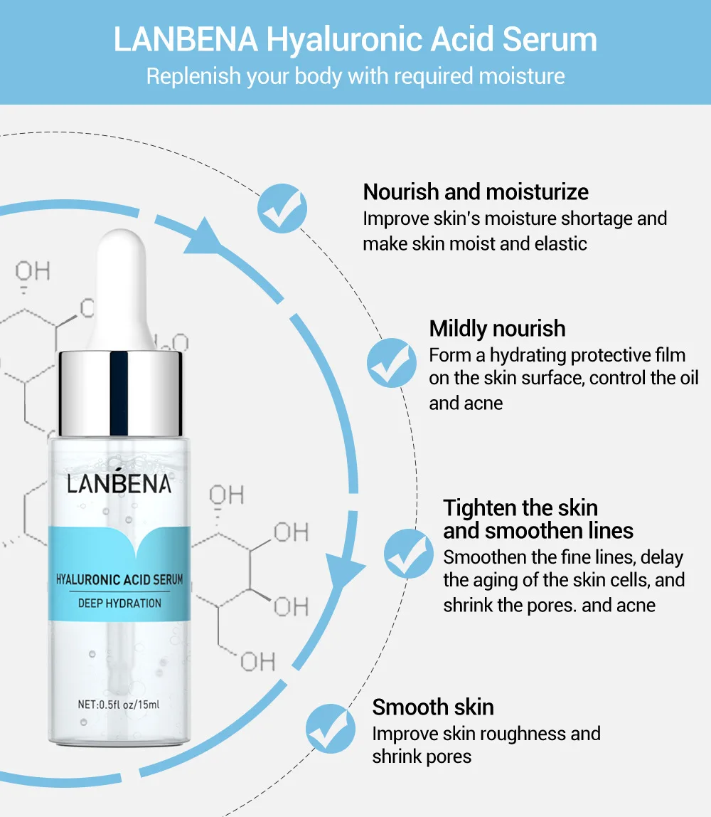 LANBENA Hyaluronic Acid Serum Snail Essence Face Cream Moisturizing Acne Treatment Repair Whitening Anti-Aning Winkles10PCS