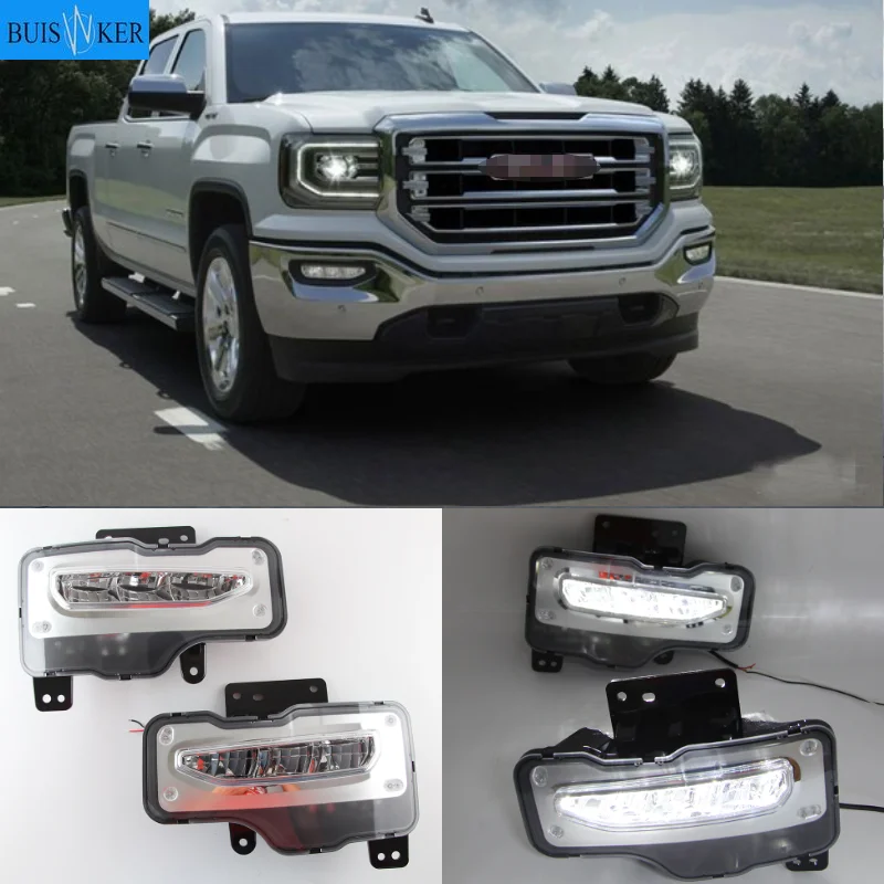 1 Pair LED Daytime Running Light Front Bumper Fog Lights Driving Lamps with Switch for GMC Sierra 1500 2016-2018