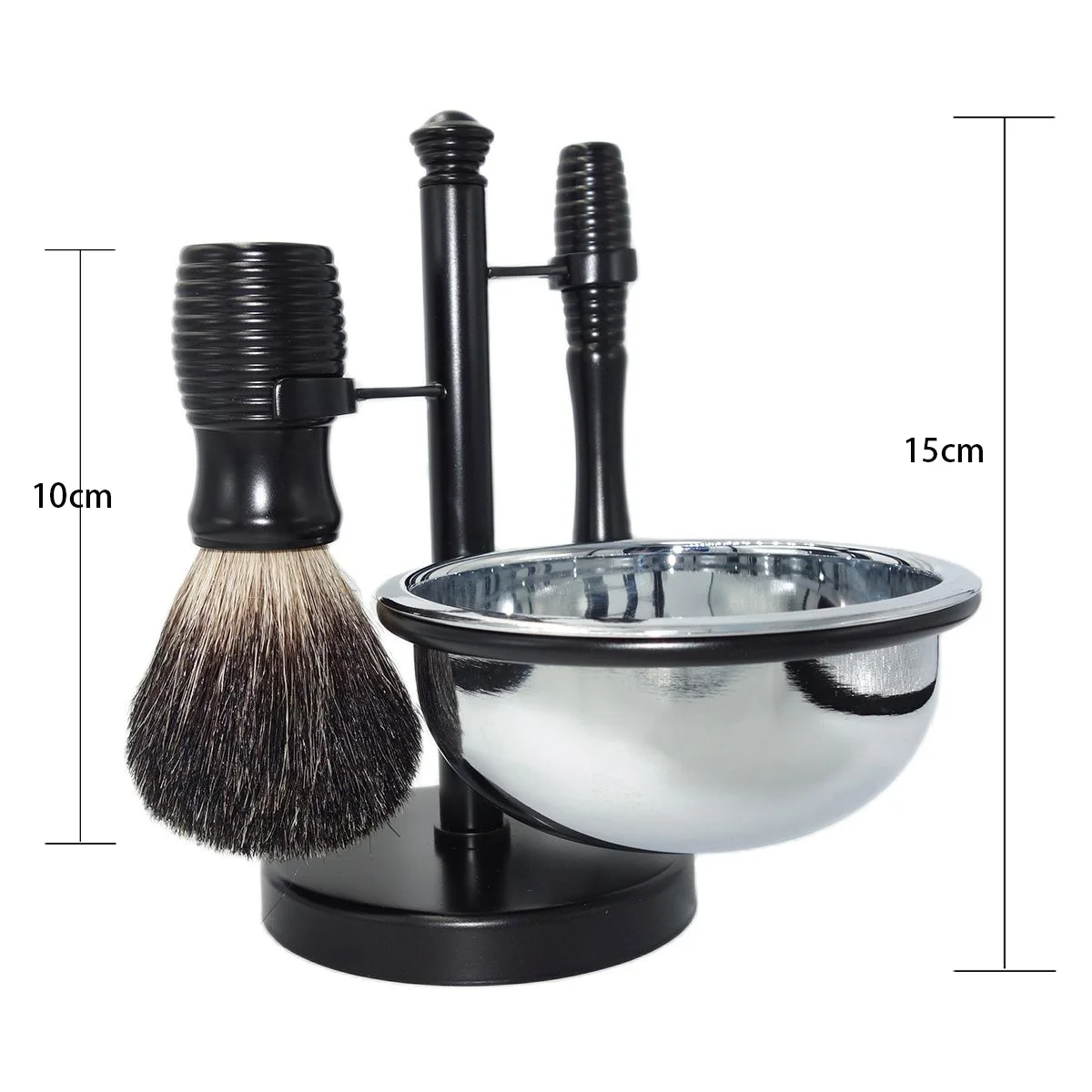 Mens Shaving Set Fine Black Badger Bristle Brush Knot Durable Soap Mug Bowl with Mach 3 Razor Blade Replacement