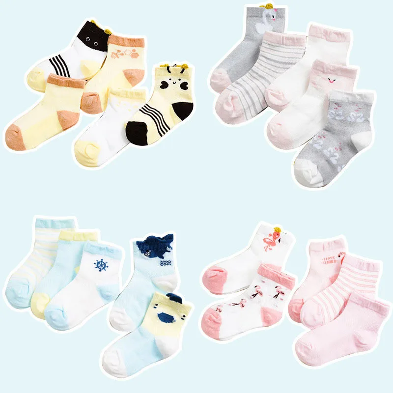 5pairs Summer new baby socks breathable sweat-absorbent tube socks cartoon cute children's socks skin-friendly cotton socks