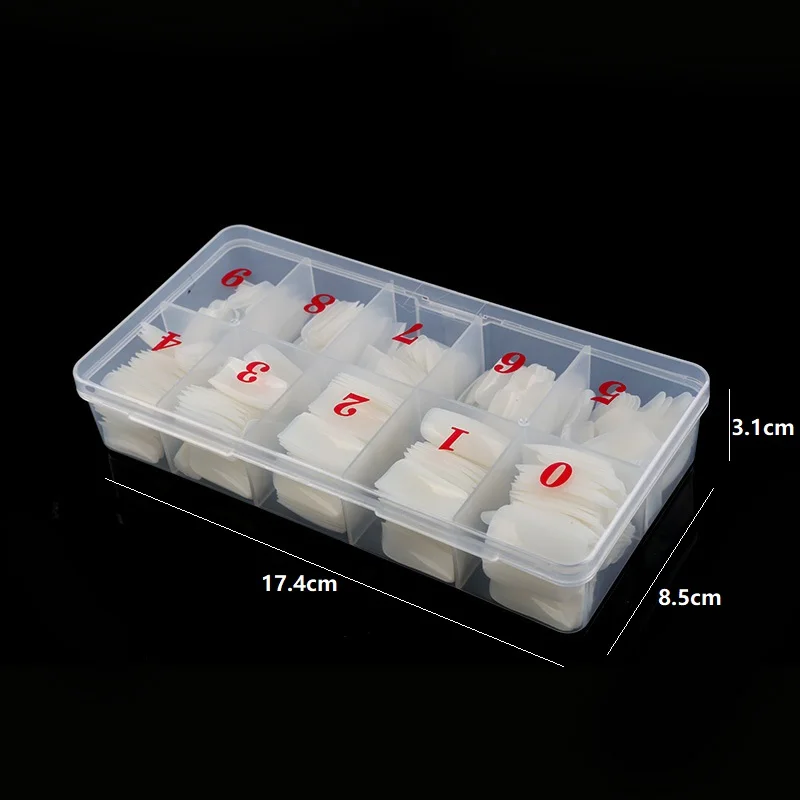 Full Cover Artificial Nail Tips, Colored Ballets, Acrylic Transparent Nail Capsules, French Manicure False Nails, 500Pcs per Box