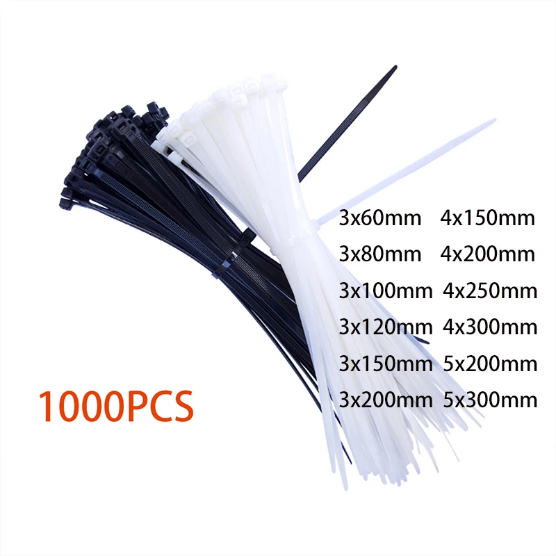 1000(500)pcs Black Self Locking Cable Tie High Quality Nylon Fasten Zip Wire Wrap Strap 3x100mm 3*80 3x120 3*150 3X200 plastic