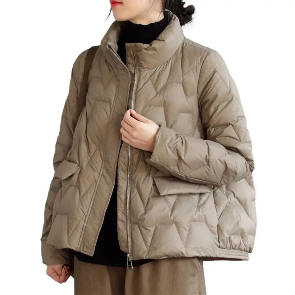 Puffer Jacket Zipper Closure Coat Women Winter All-Match Duck Down Wool Insulated Down Pockets Jacket Outerwear jaqueta feminina