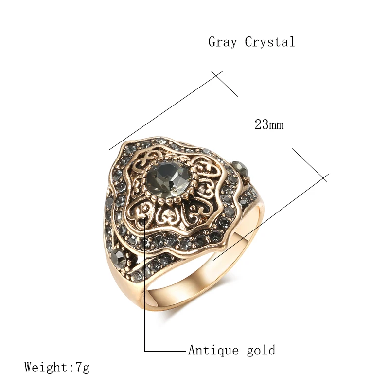 Kinel Boho Ethnic Bride Wedding Crystal Ring Antique Gold Color Big Zircon Stone Rings For Women Vintage Jewelry