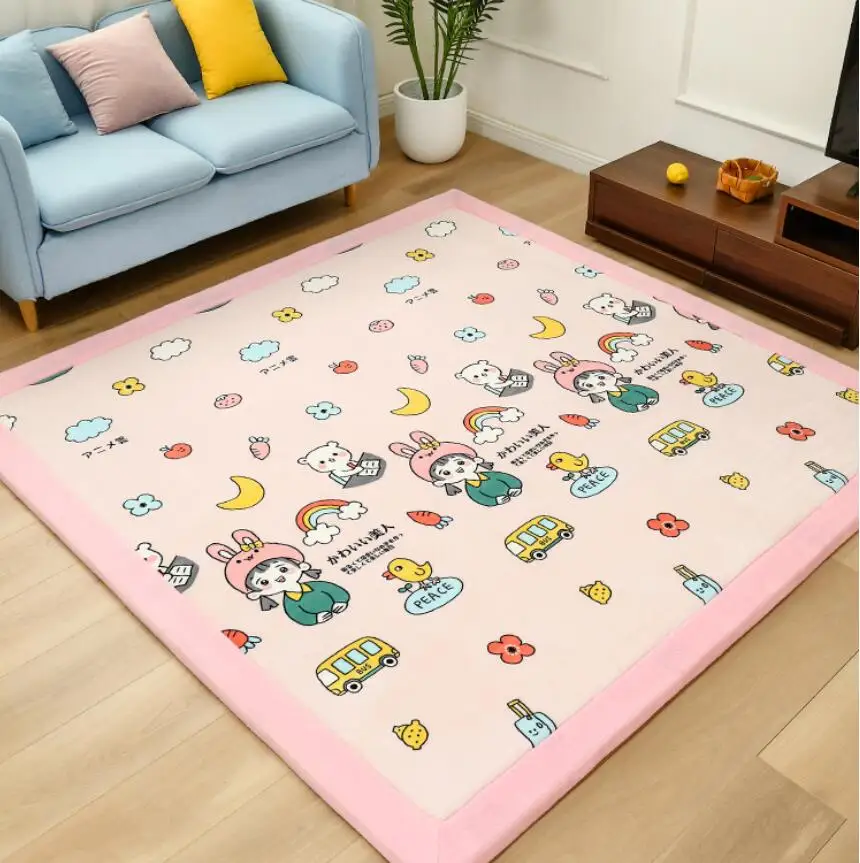 2CM Thick Play Mats Coral Fleece Blanket Carpet Children Baby Crawling Thickened Bedside Tatami Rug Cushion Mattress For Bedroom