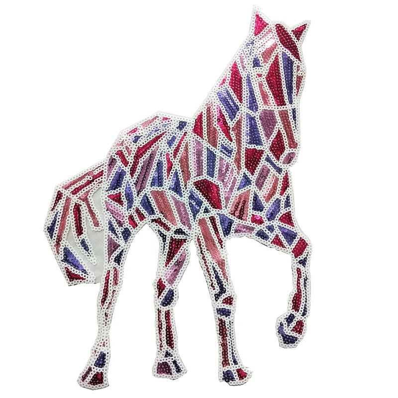 10Pieces Paillette Sequined Patches Horse Sticker Iron On Cloth Big 27x19cm Patch For Clothing DIY Sewing Crafts