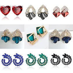 YAOLOGE Geometric Rhinestone Stud Earrings For Women Vintage Alloy Earrings 2021 Trend New Gift Wedding Party Fashion Jewelry