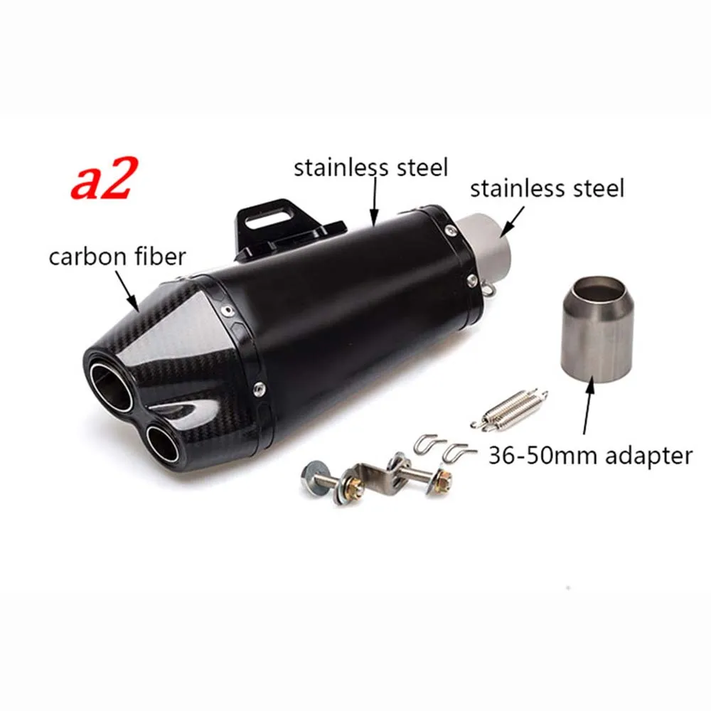 TKOSM 51mm Real Carbon Fiber Universal Motorcycle Head CNC Bracket Muffler Slip On Exhaust Double Outlet Length for Z900 CBR650