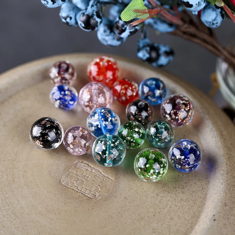 5 Pieces/Lot 10mm 12mm Lampwork Glass Beads Round Glitter Beads With Shinning Sand for Earring Necklace Bracelet Making