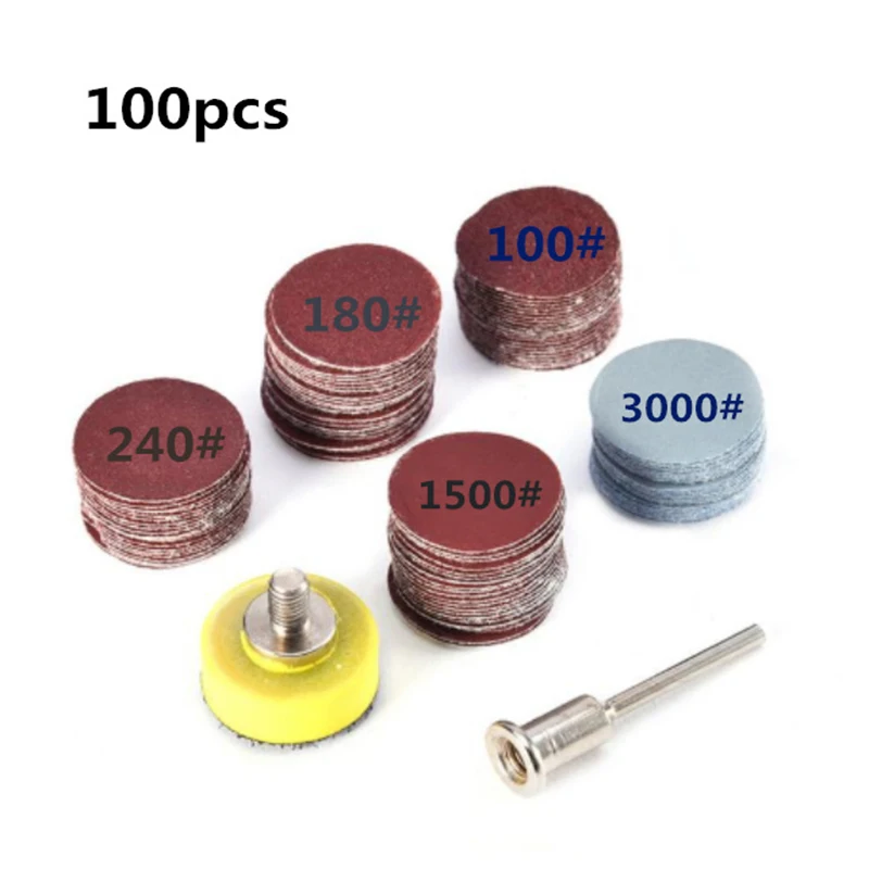 100pcs 1 Inch/25mm Sanding Discs Pad With 1/8” Shank Abrasive Polish Pad Plate For Dremel Rotary Tool Sander Disk Kit