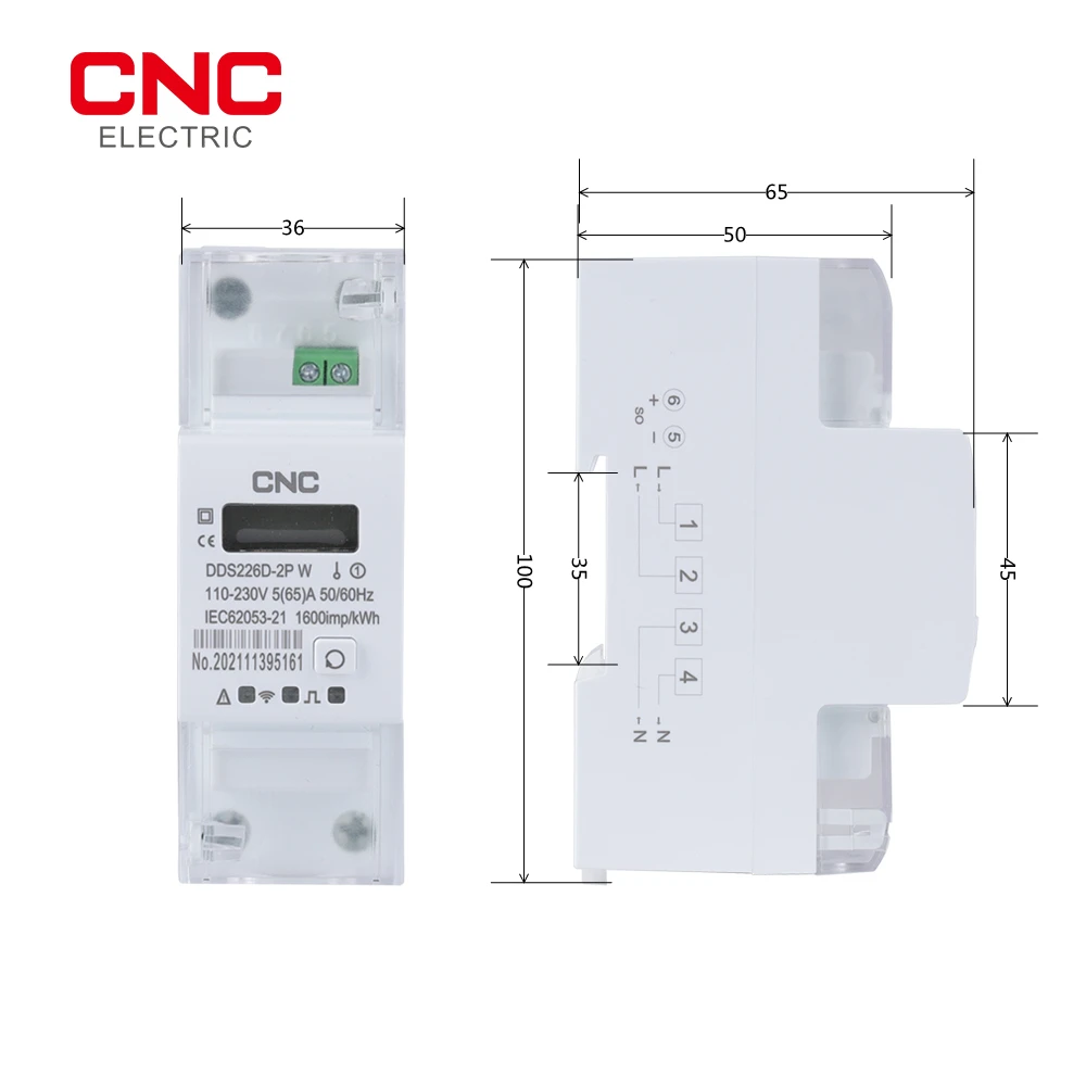 CNC DDS226D-2P WIFI Single Phase 65A Din Rail Smart Energy Meter timer Power Consumption Monitor kWh Meter Wattmeter 110V 220V