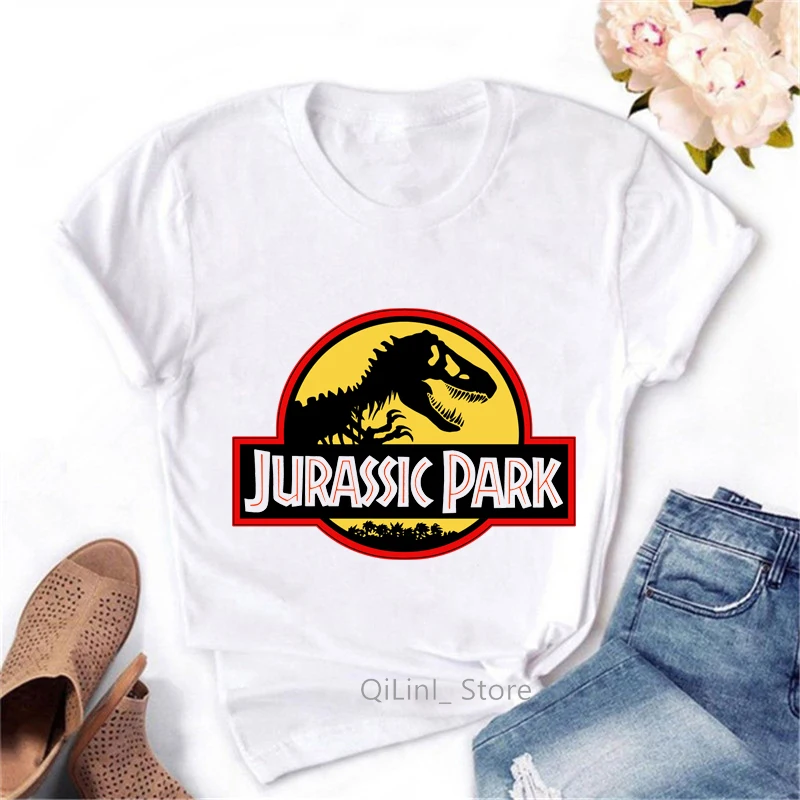 Camiseta de parque jurássico vintage feminina, camiseta de dinossauro, blusa geek feminina, camiseta branca de manga curta, streetwear legal, verão