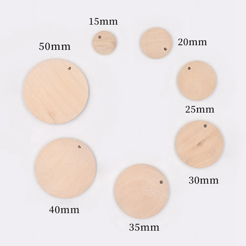 Flat Round Coin Natural Wood 15mm 20mm 25mm 30mm 35mm 40mm 50mm Loose Pendants Beads for DIY Pendant Crafts Jewelry Making