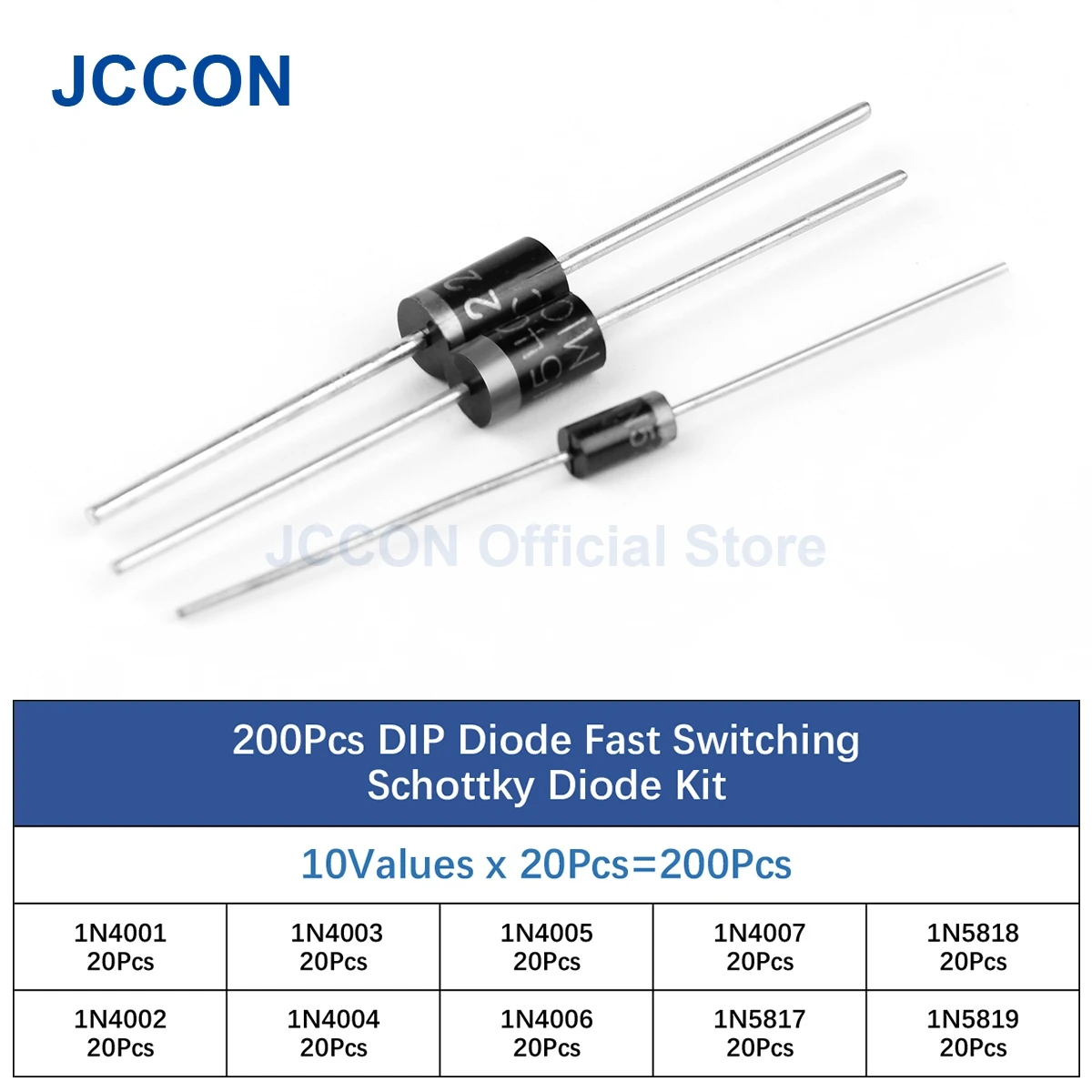 200Pcs DIP Diode Fast Switching Schottky Diode Kit 1N4001 1N4002 1N4003 IN5817 IN5818 IN5819 10Values x 20Pcs=200Pcs